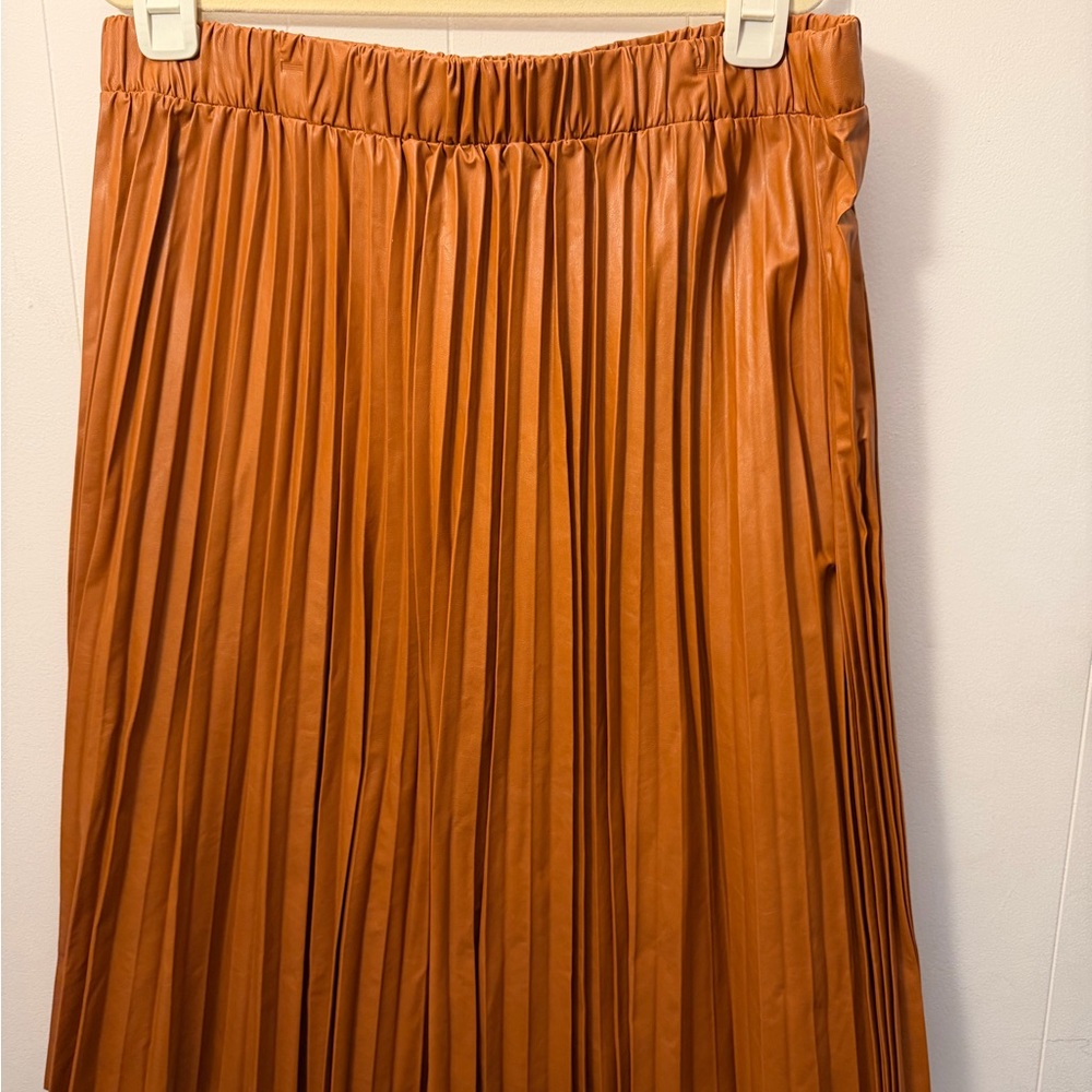 Lane Bryant Rust A-Line Pleated Faux leather skirt